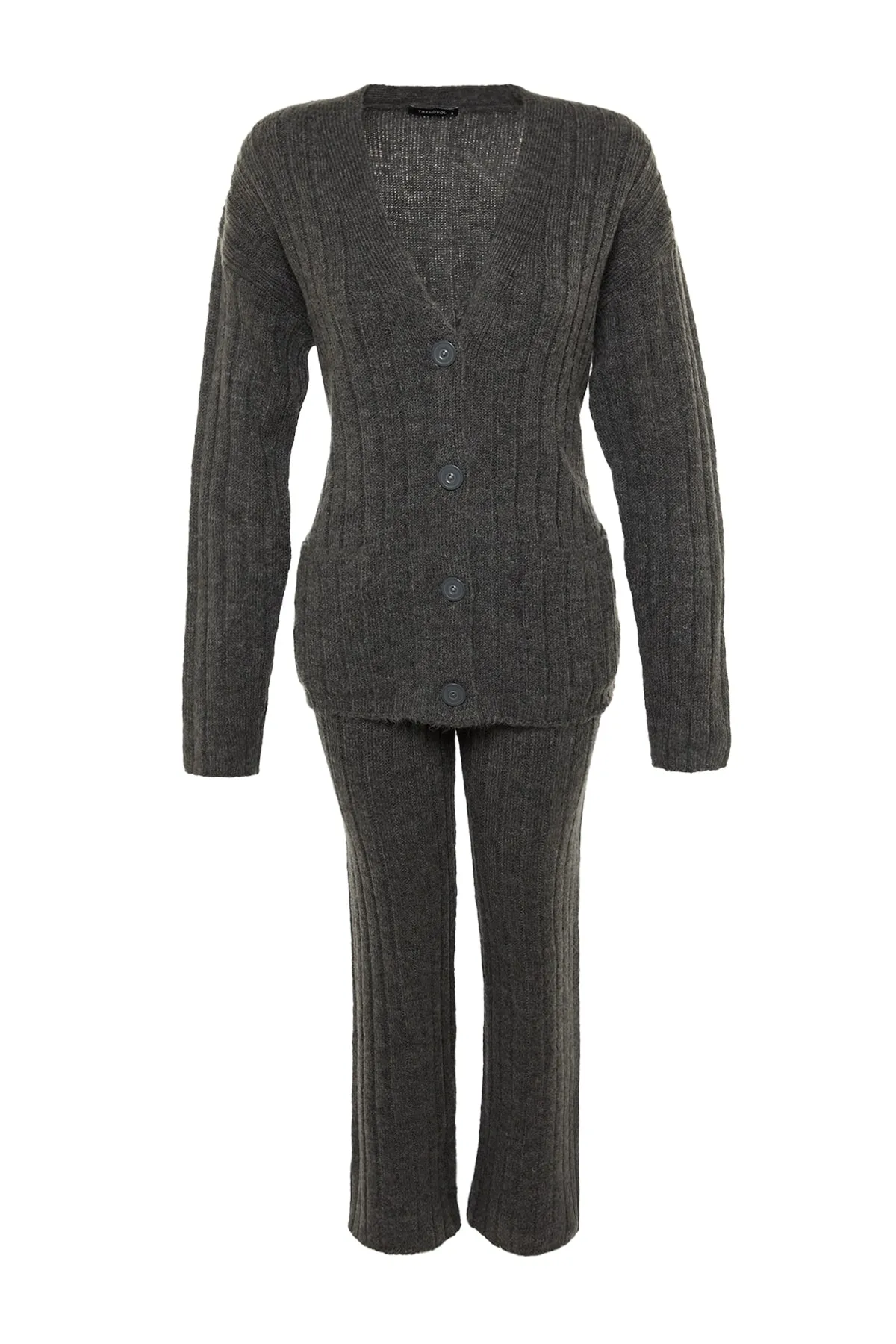 Trendyol Collection  Anthrazitfarbenes, weit geschnittenes Set aus Oberteil und Unterteil aus weicher Strickware TWOAW22AU0128