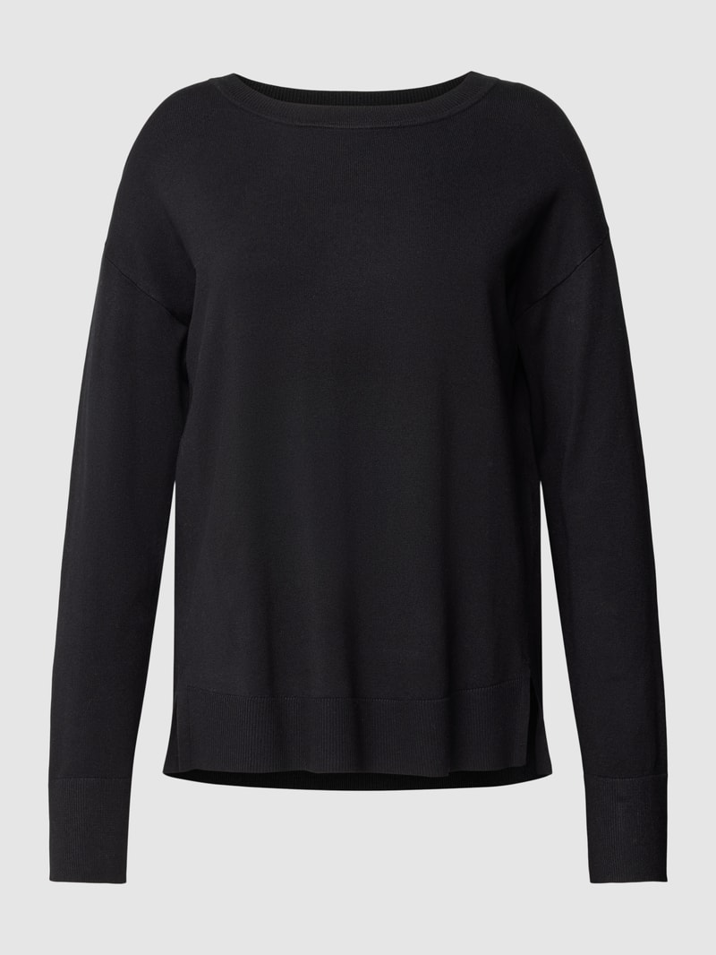 Strickpullover mit geripptem Rundhalsausschnitt in schwarz