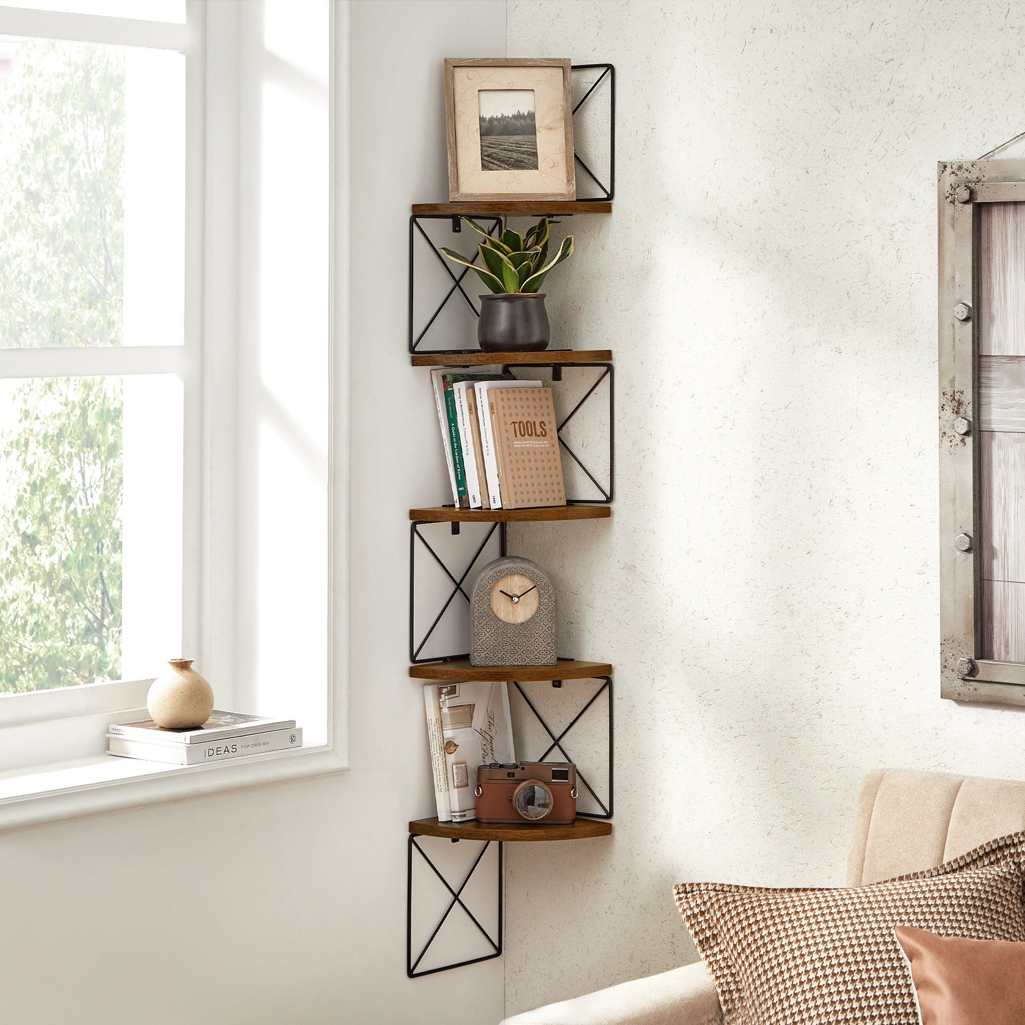 VASAGLE Eckregal, Bücherregal, 5 Ebenen,20 x 20 x 127,5 cm,Zickzack-Design