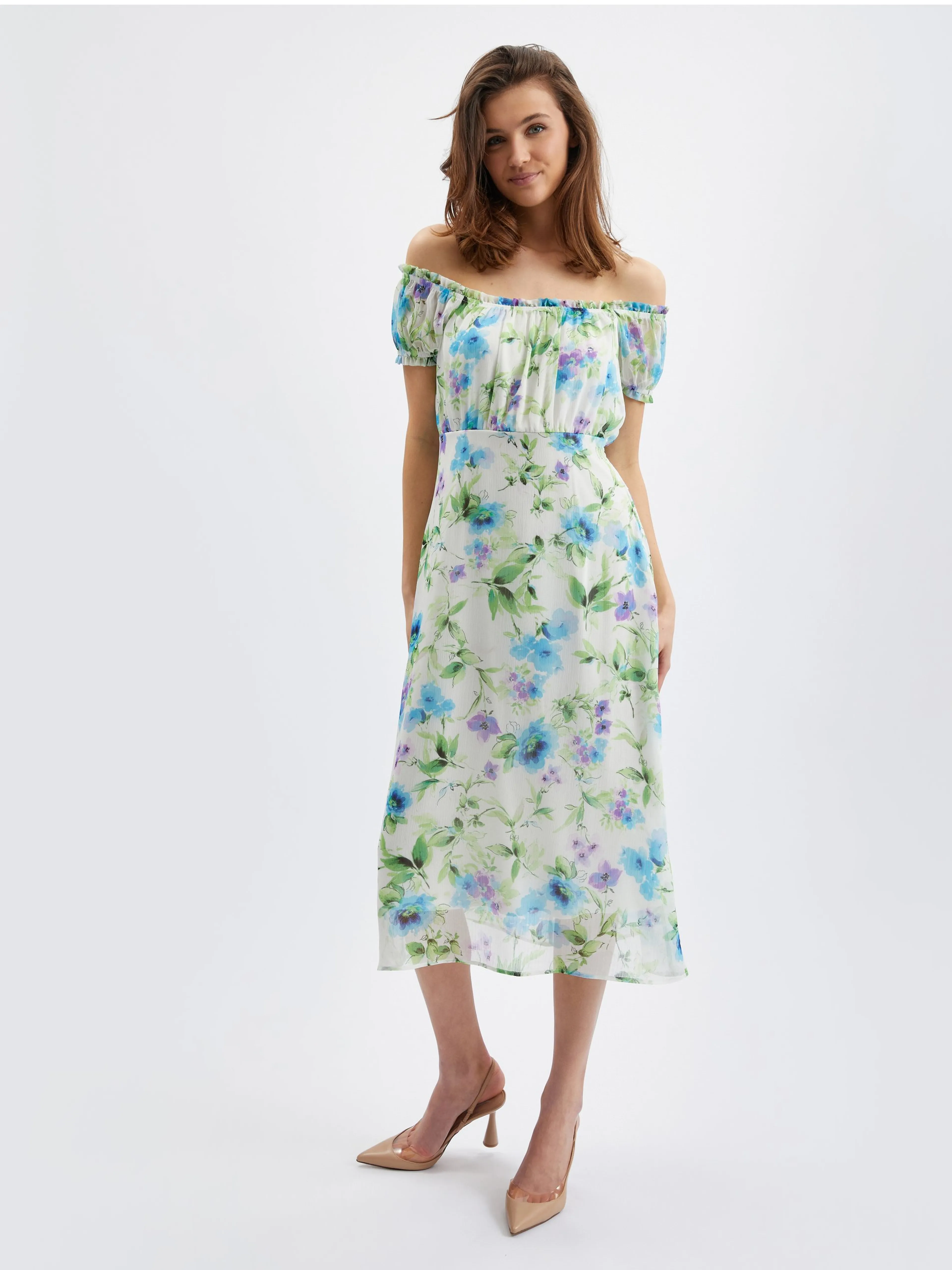 Blau- und cremefarbenes geblümtes Damenkleid ORSAY