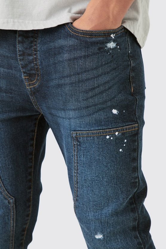Super Skinny Stretch Jeans mit Farbspritzern und blauem Farbverlauf