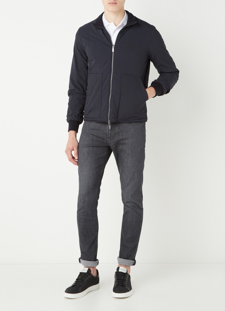 Jachetă bomber reversibilă Emporio Armani din lână virgină cu logo.