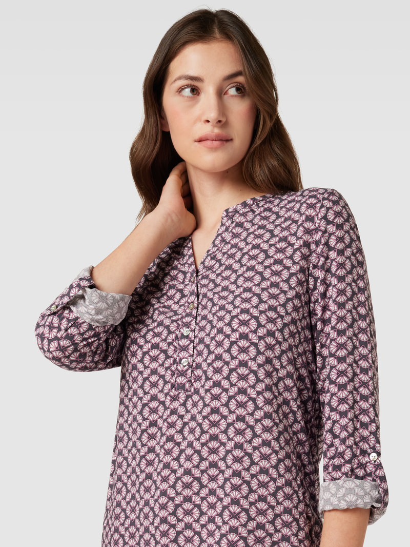 Bluse aus Viskose mit grafischem Allover-Muster in anthrazit
