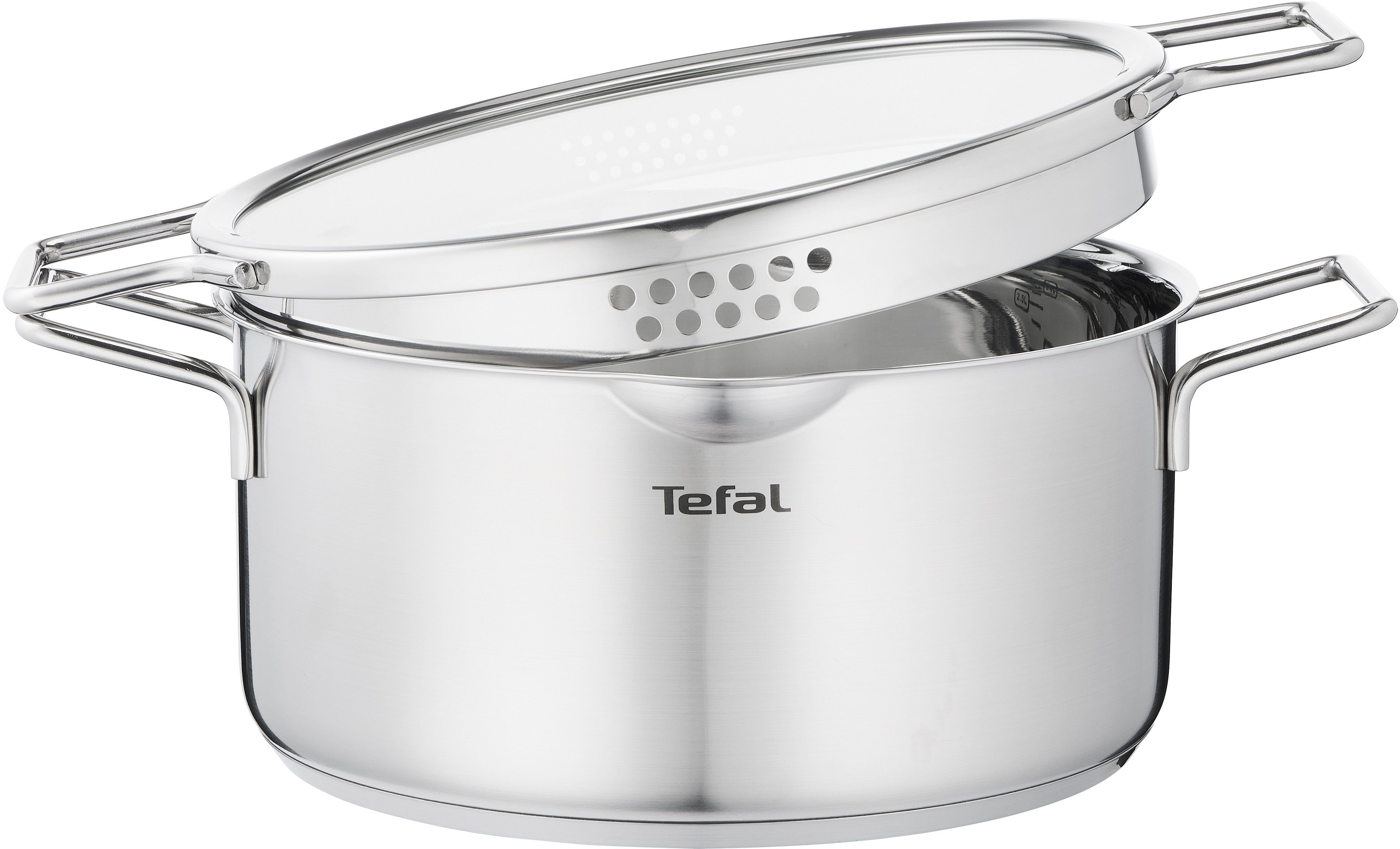 Tefal Topf-Set Nordica, Edelstahl (6-tlg), mit Deckel, nordisches Design, Ausgießer, Doppelgriff, Induktion