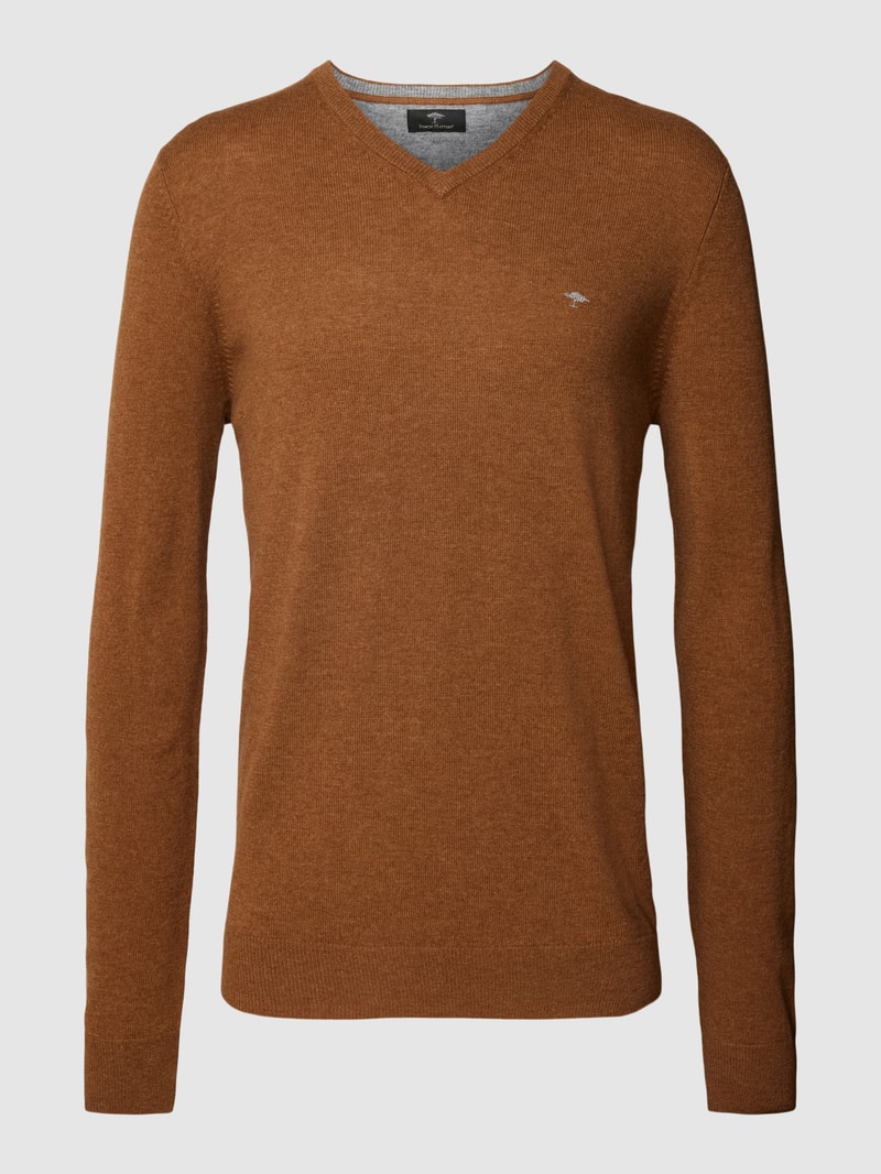 Strickpullover mit Logo-Stitching in haselnuss braun meliert
