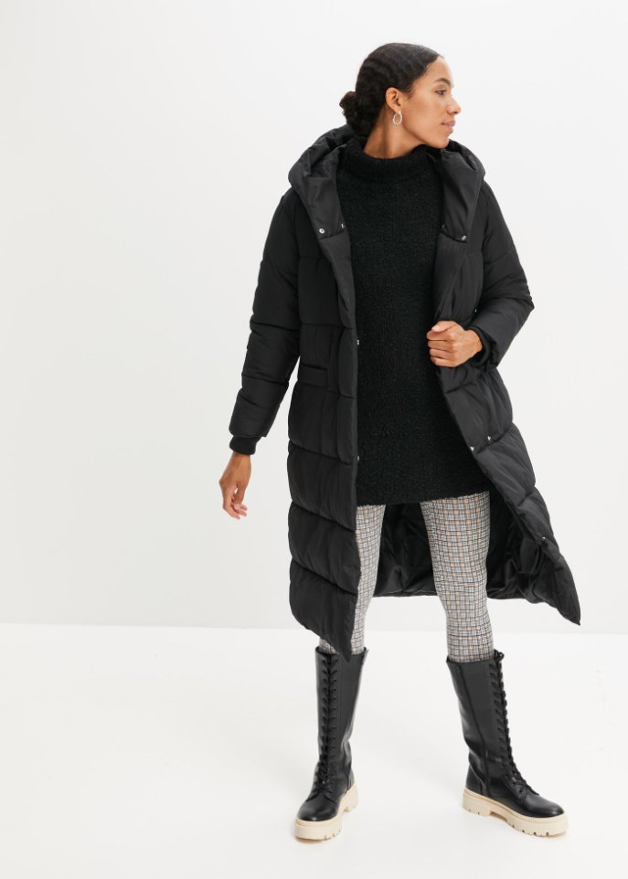 Wattierter Oversize-Mantel mit Kapuze, aus recyceltem Polyester