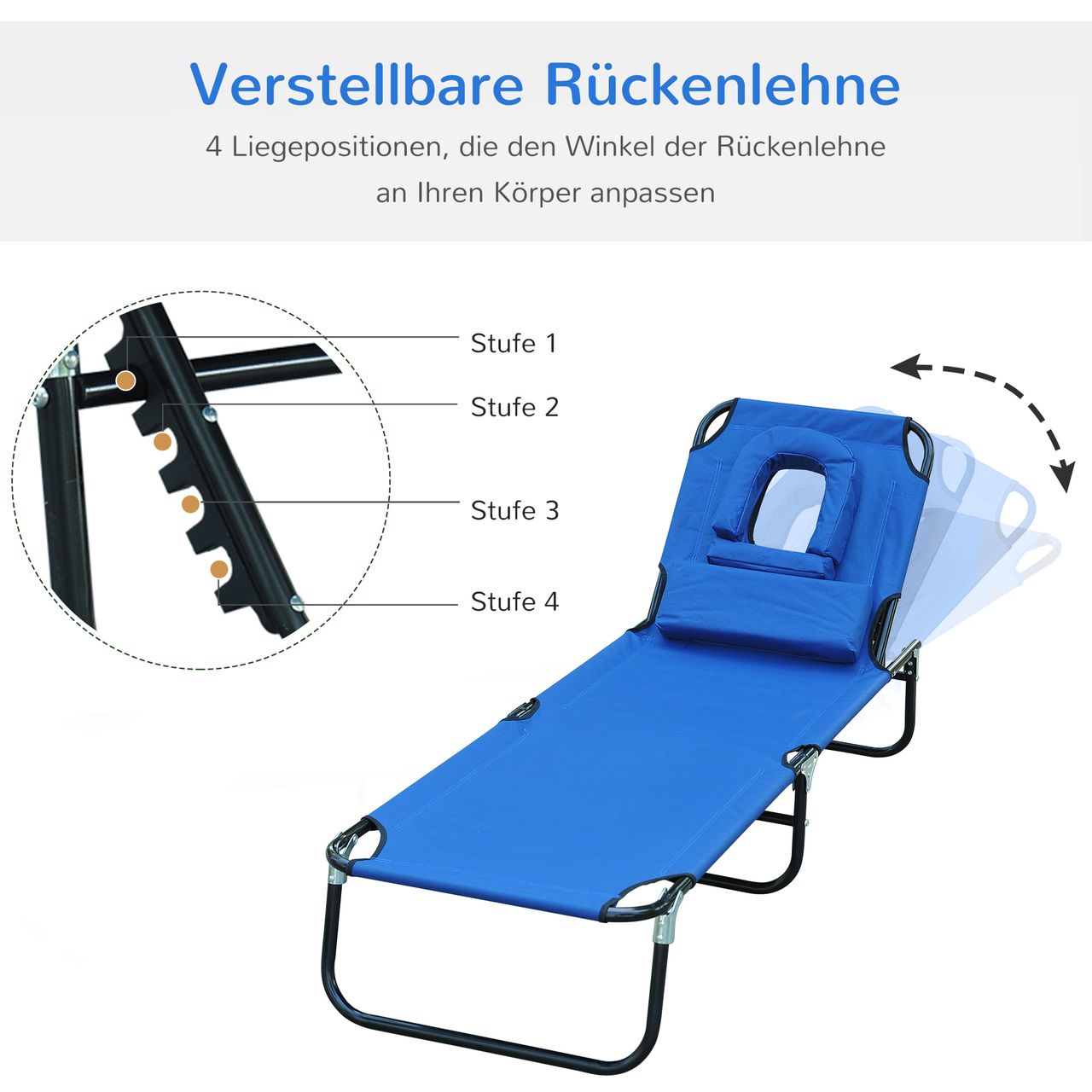Outsunny Sonnenliege Gartenliege Relaxliege Dreibeinliege mit Gesichtsöffnung blau NEU