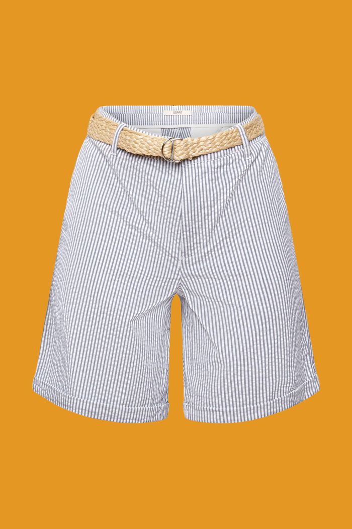 Gestreifte Shorts mit Raffia-Flechtgürtel