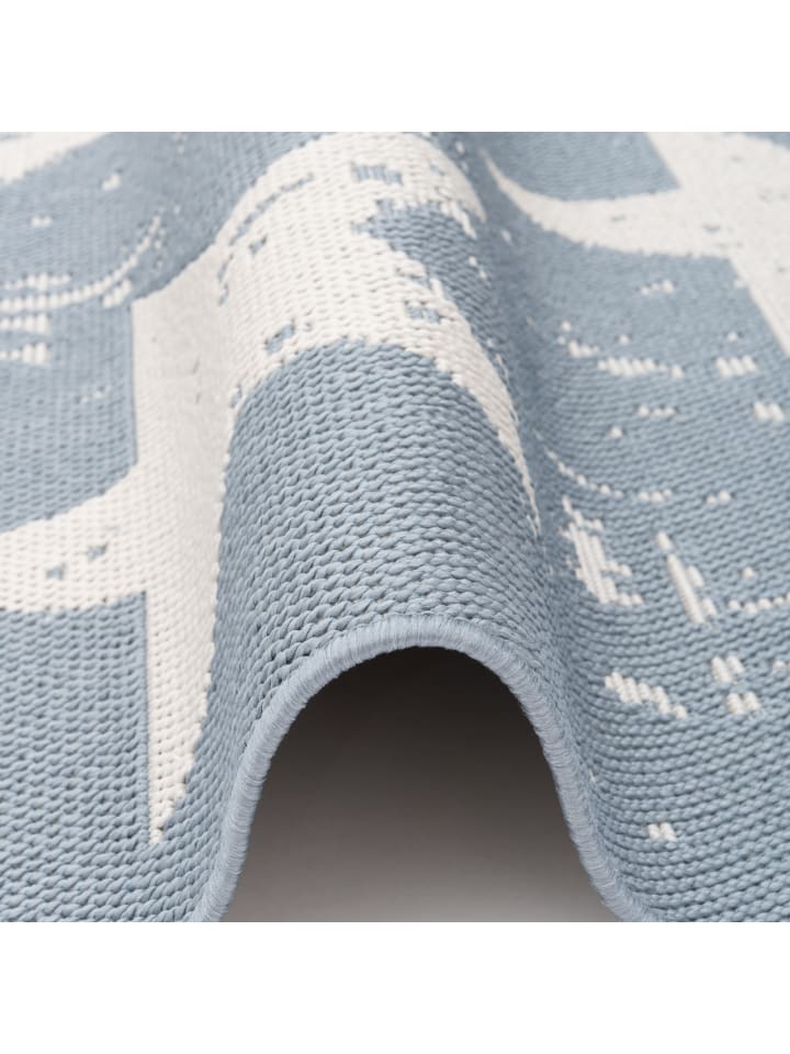 Pergamon In & Outdoor Teppich Flachgewebe Marbella Sterne in Blau günstig kaufen