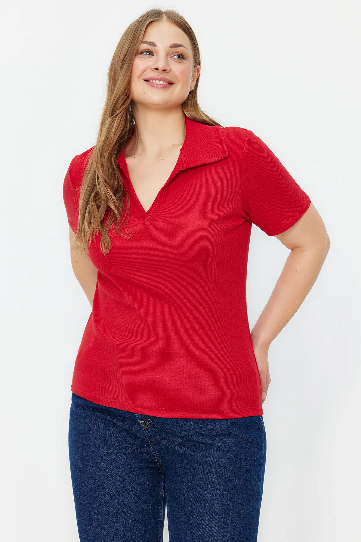 Trendyol Curve  Rote schnurgebundene Strickbluse TBBSS22BZ0750