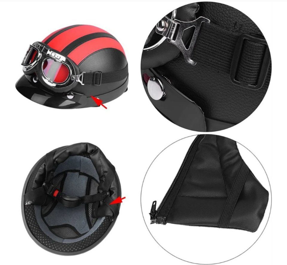 Lamon Fahrradhelm Retro Oldtimer Motorradhelm + Brille Motorrad Helm für DDR Moped
