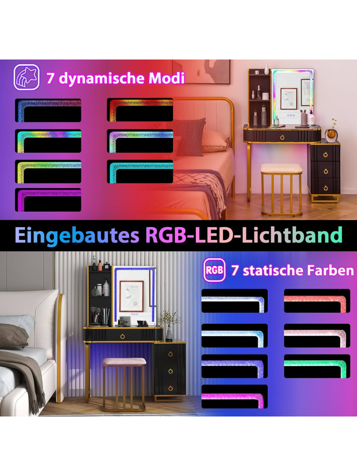 COSTWAY Schminktisch Set mit LED & Ladestation in Schwarz günstig kaufen onesize