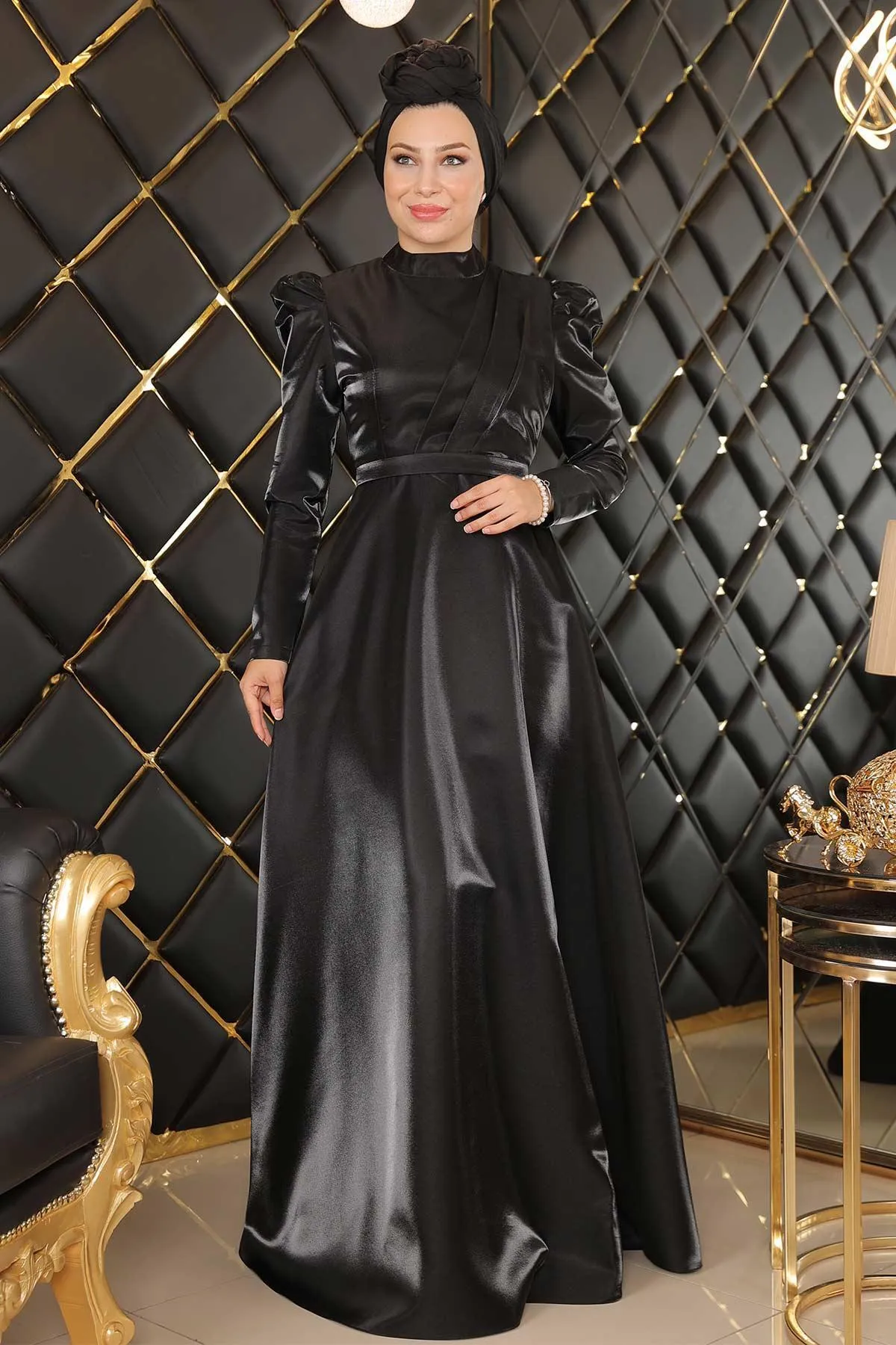 Modamihram  Abendkleid mit drapierter Brust, Schwarz 19124