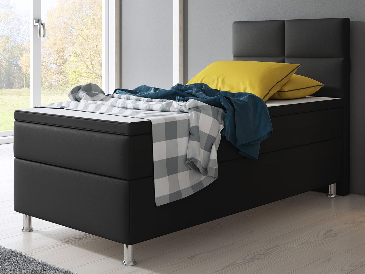 IHG Boxspringbett Miami 90x200 cm Kunstleder Schwarz