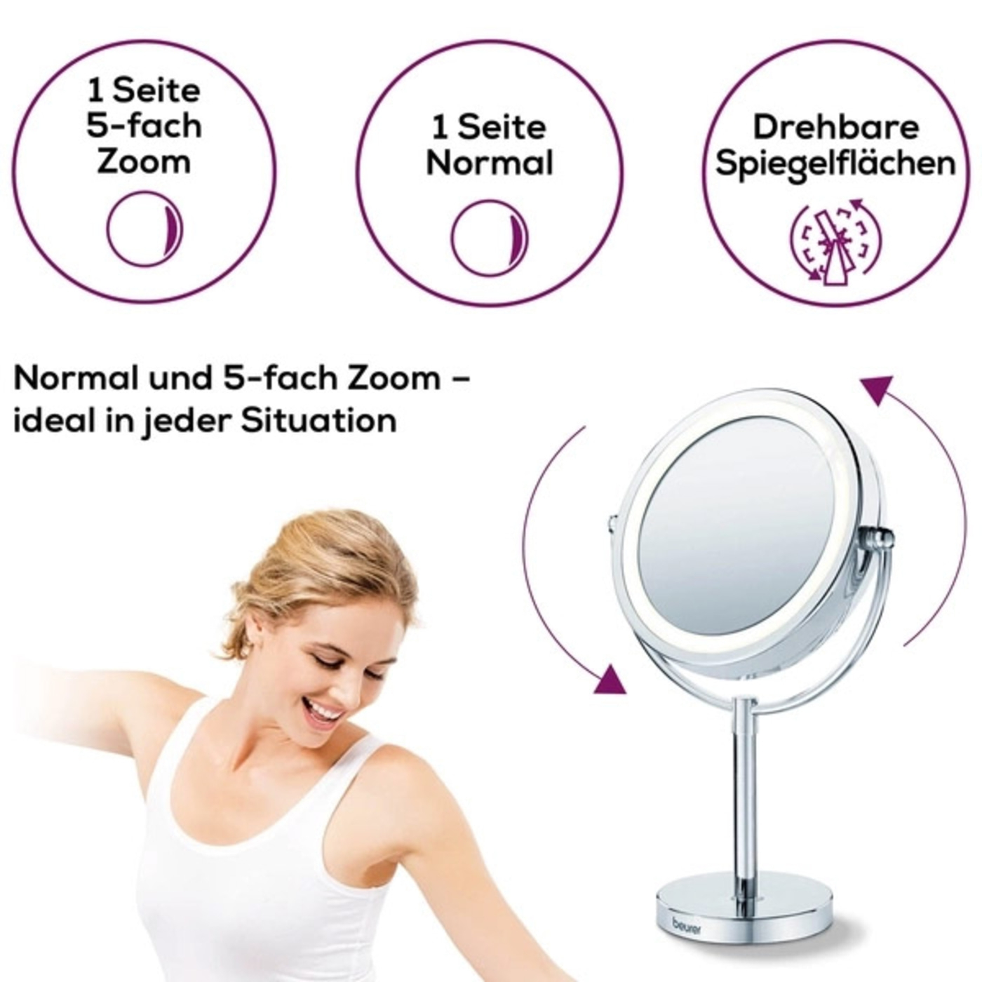 Beurer Gesichtsbürste FC 45 & Beleuchteter Kosmetikspiegel BS 69-Tiefenreinigung und Schminkhilfe