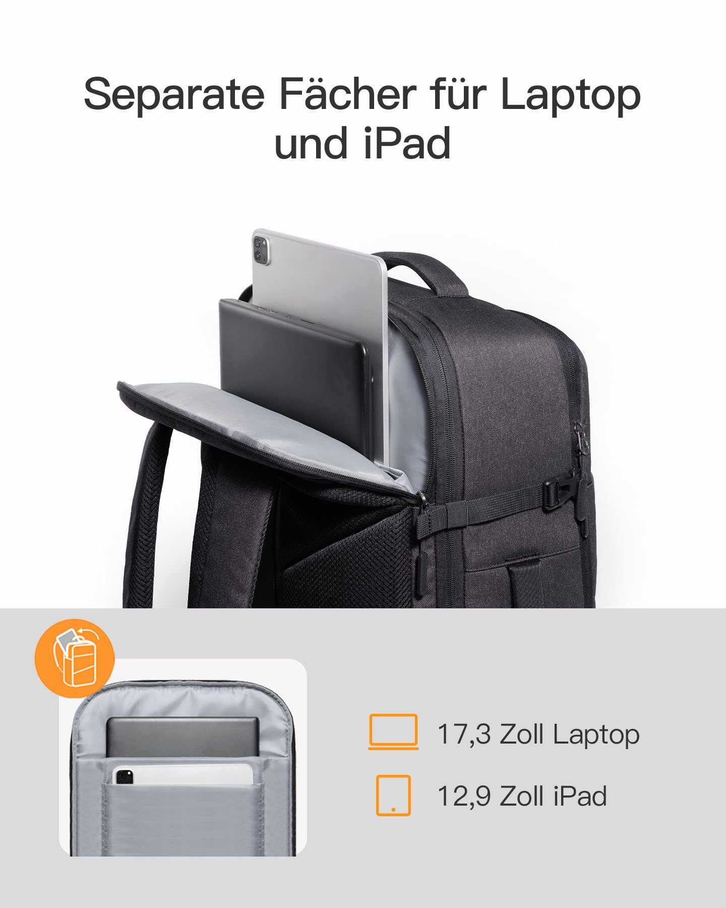 Inateck Reiserucksack 38-46L erweiterbarer Handgepäck Rucksack, wasserdicht