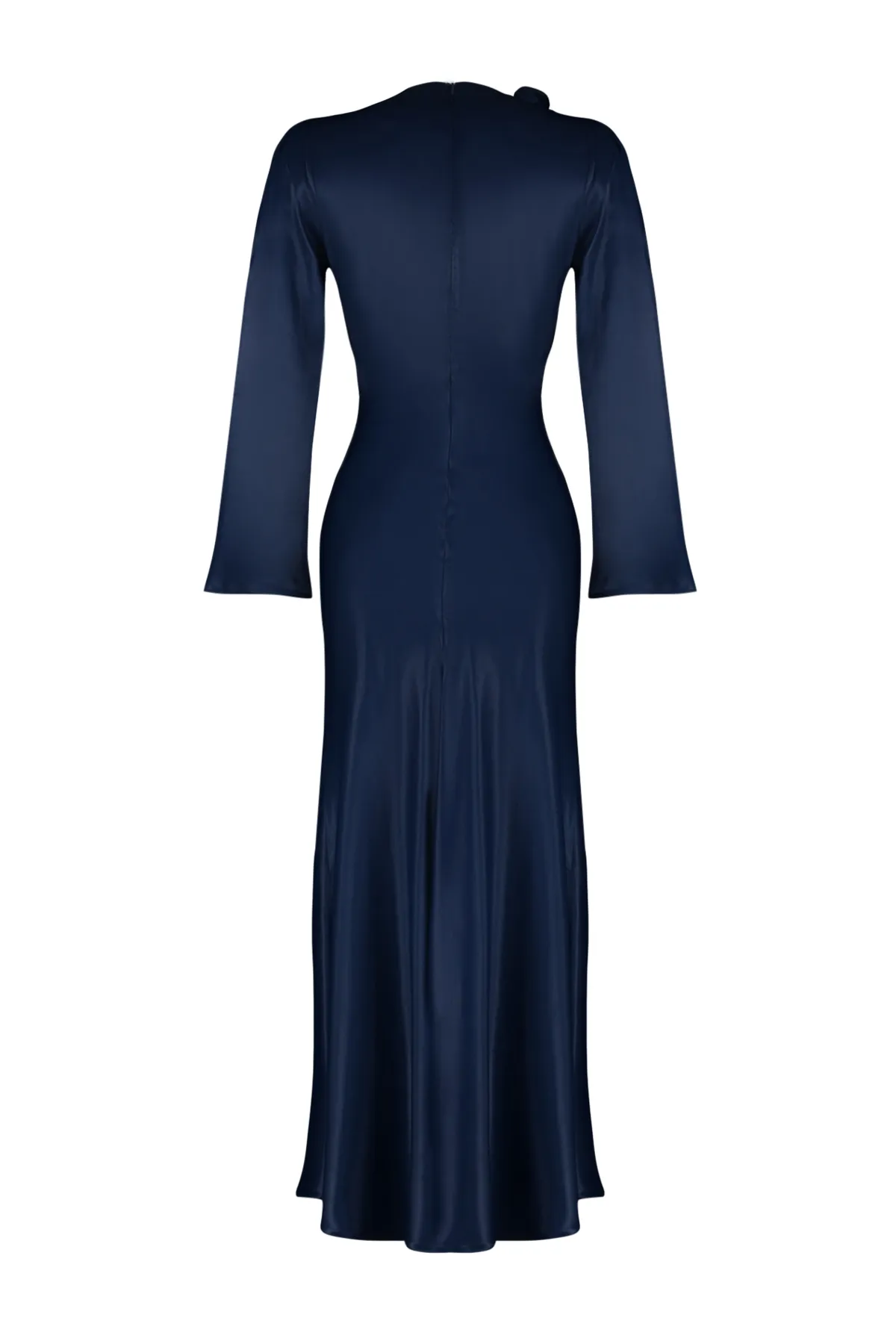 Trendyol Modest  Marineblaues Abendkleid aus gewebtem Satin mit Rosendetail für besondere Anlässe TCTSS24DB00043