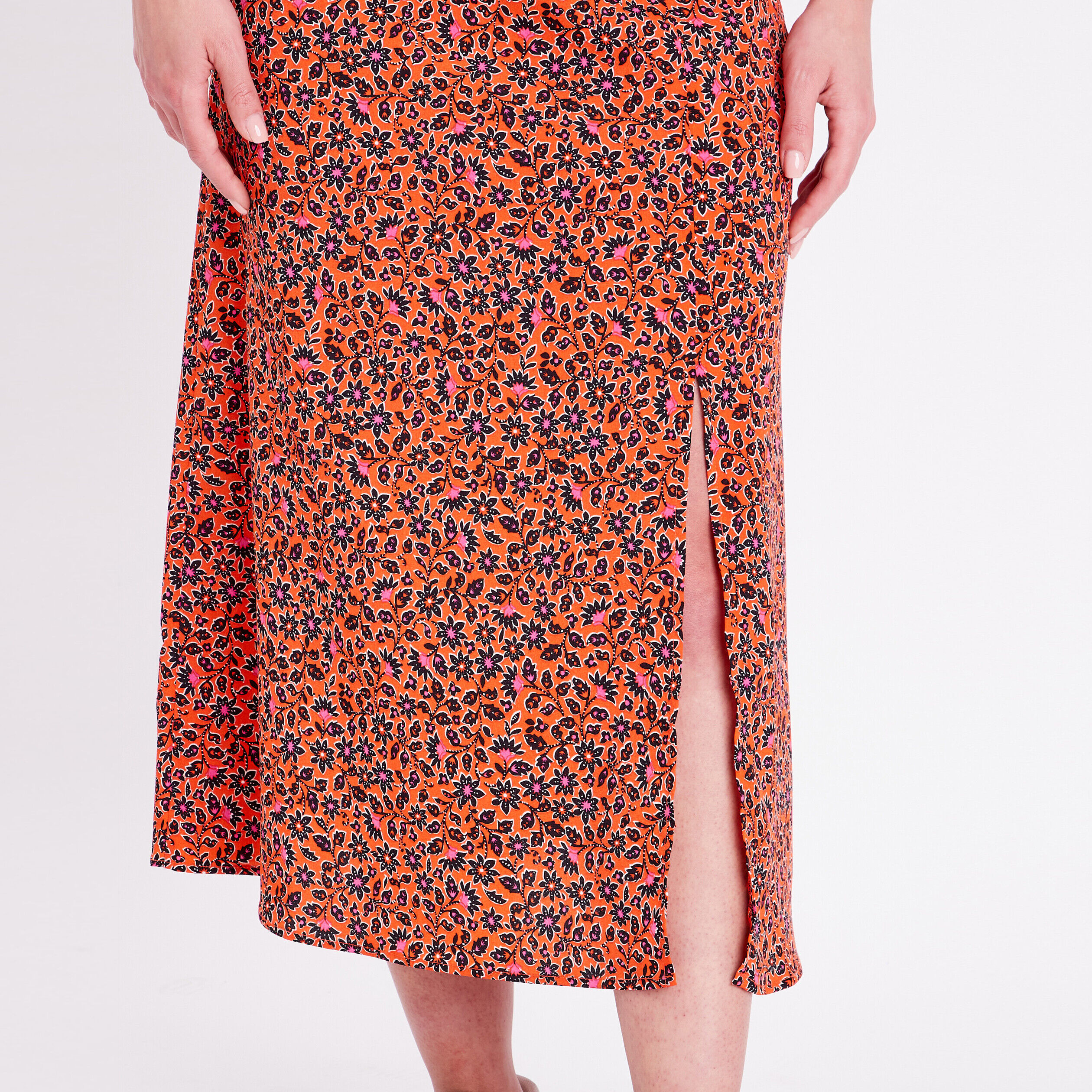 Jupe longue droite fendue orange femme | Cache Cache