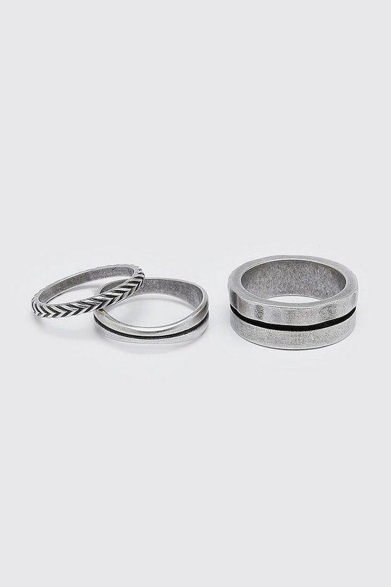 3er-Pack silber Ring-Set mit Streifen-Detail