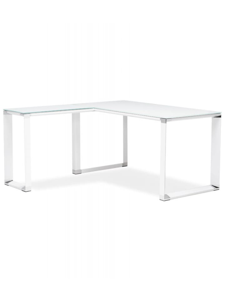 KADIMA DESIGN Eckbüro Schreibtisch aus Metall und Glas | Moderner Industriestil in Weiß günstig kaufen
