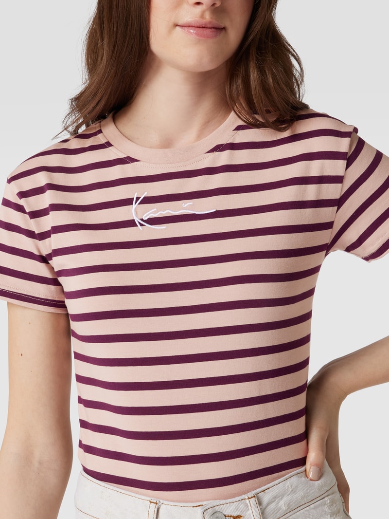 T-Shirt mit Streifenmuster in hellrosa