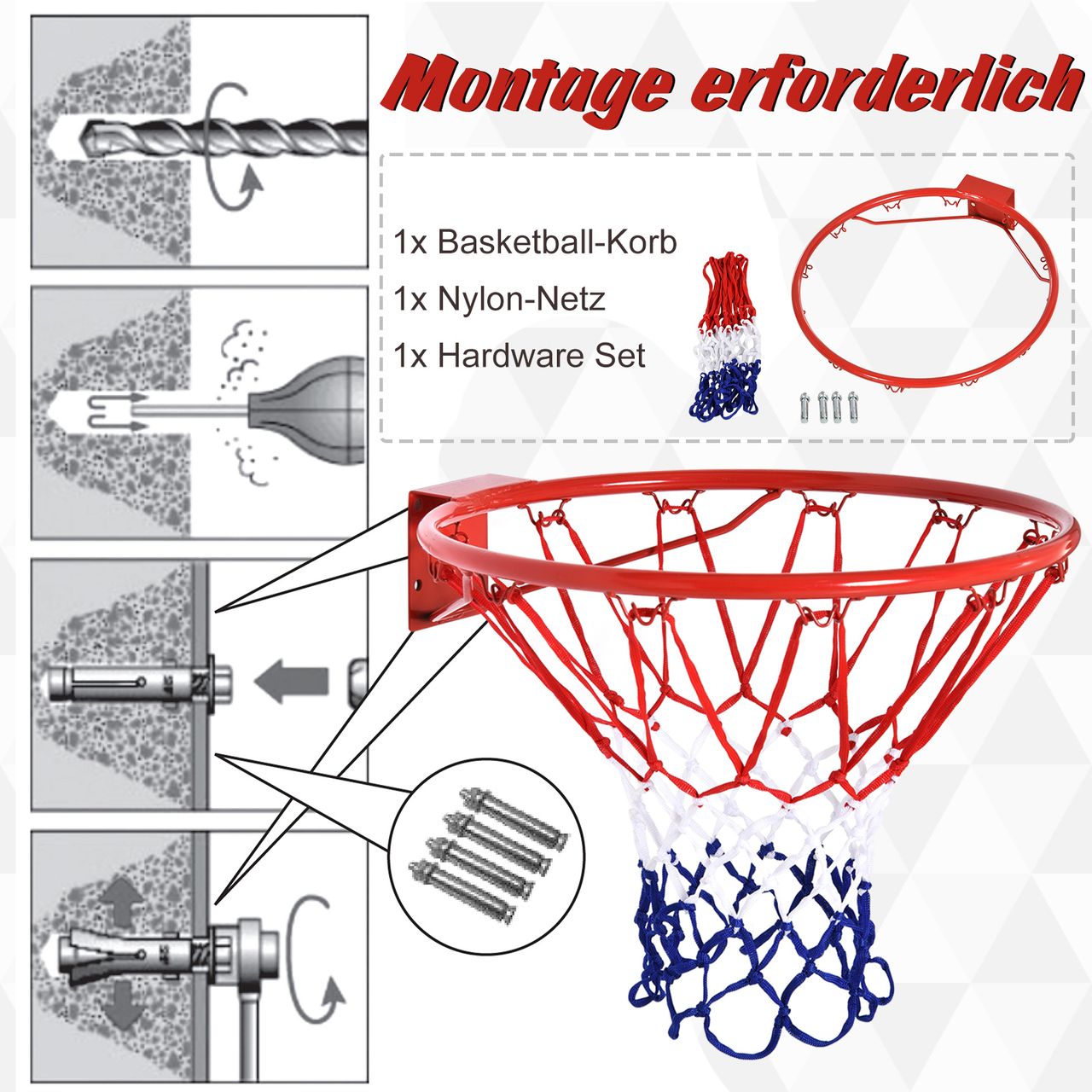 HOMCOM Basketballkorb mit Netz Basketballnetz ø46