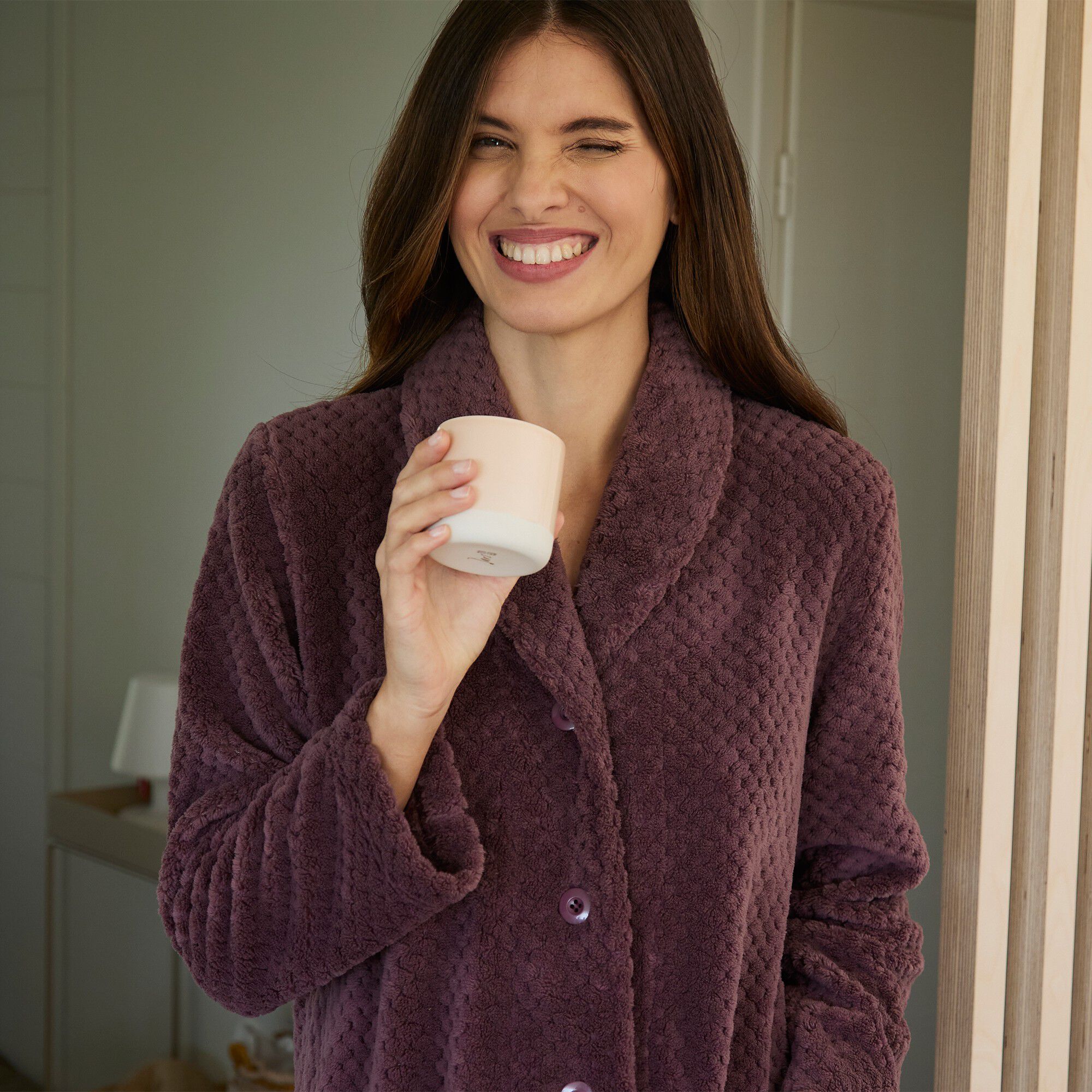 Robe de chambre maille polaire col châle