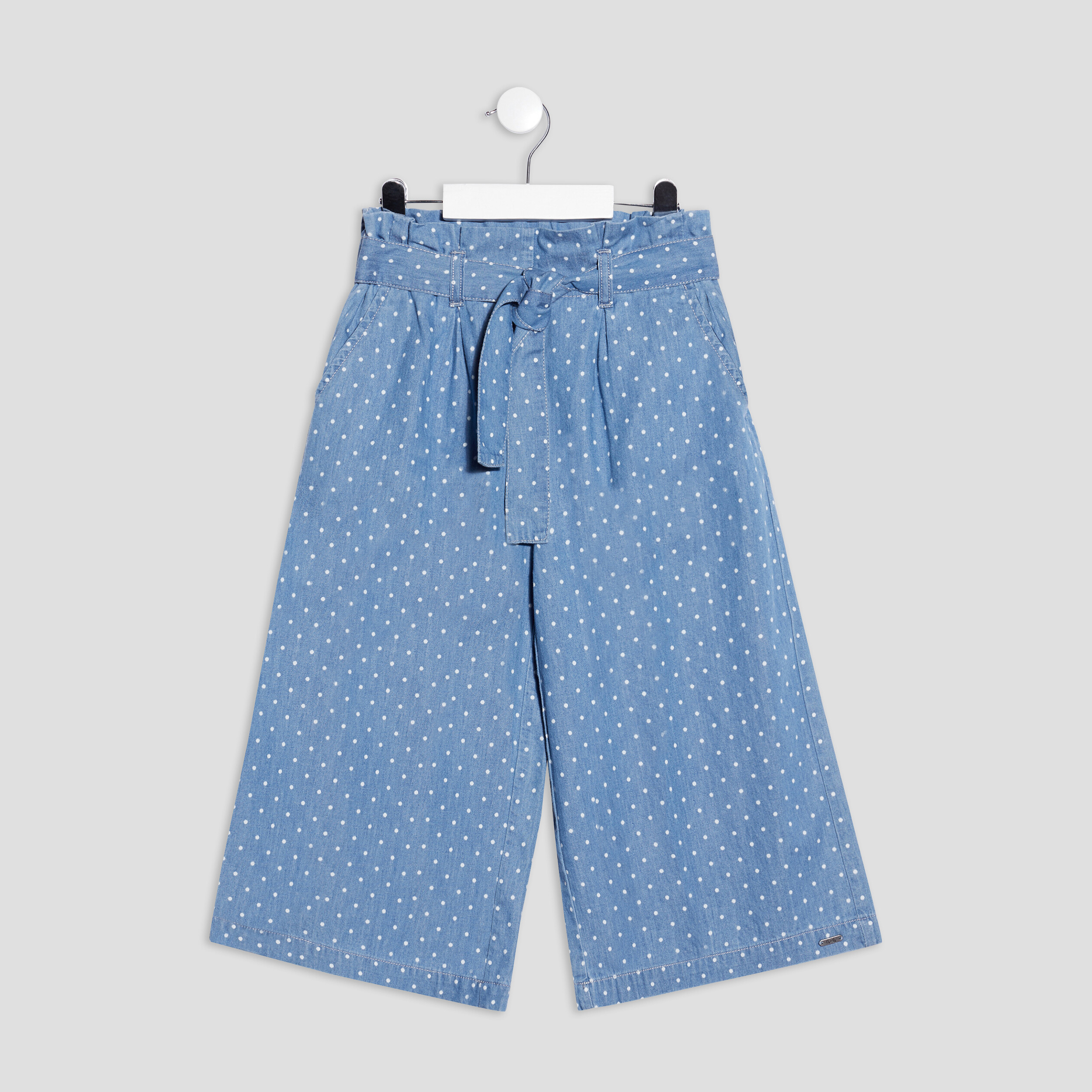 Pantalon large taille haute denim double stone fille | La Halle