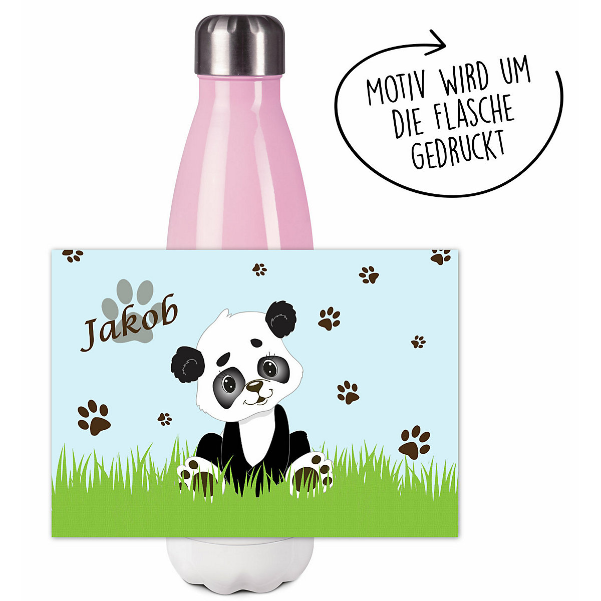 Edelstahl Kinder Thermoflasche / Trinkflasche bunt Panda Bär Spülmaschinenfest, Auslaufsicher, Bruchfest, Doppelwandig, Für Heißgetränke geeignet, Mit Deckel, Isoliert