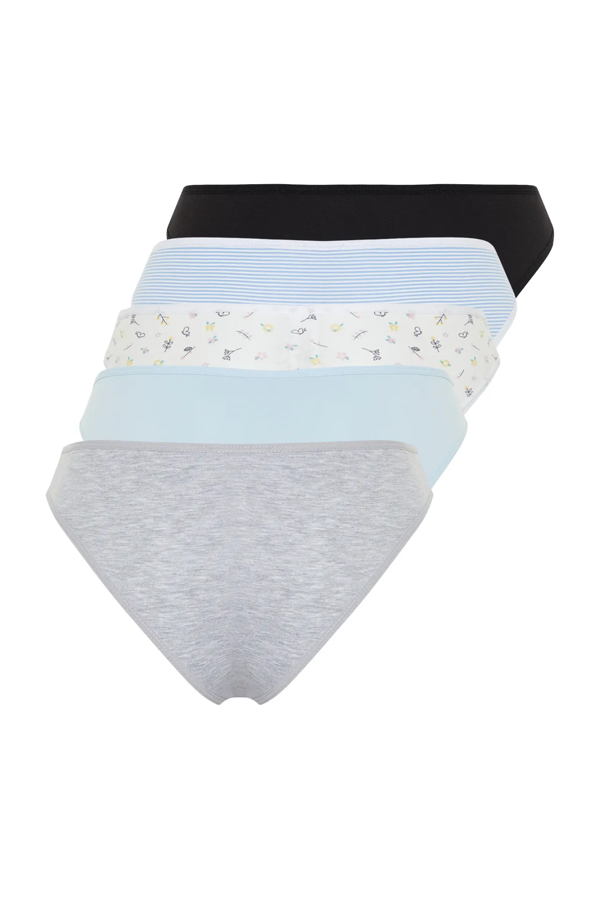 Trendyol Collection  Blau-mehrfarbige brasilianische Strick-Slips aus Baumwolle im 5er-Pack THMSS24KU00029
