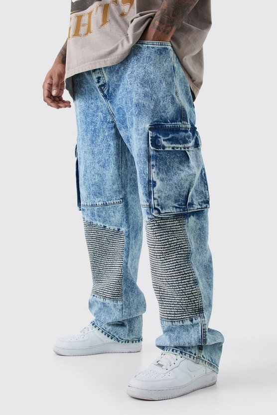 Plus Skinny Cargo-Bikerjeans mit Acid-Waschung