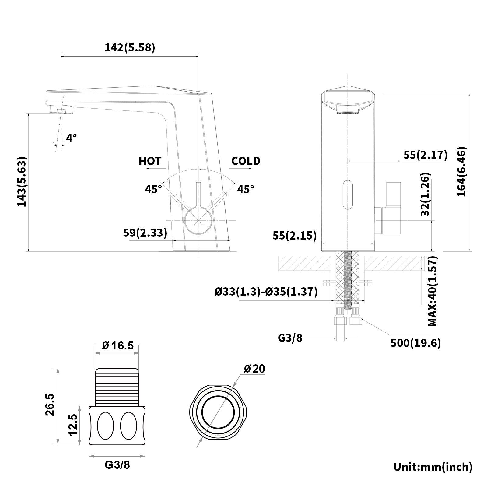 Auralum Waschtischarmatur Lonheo Infrarot Sensor Wasserhahn Bad Armatur, Automatisch Induktion