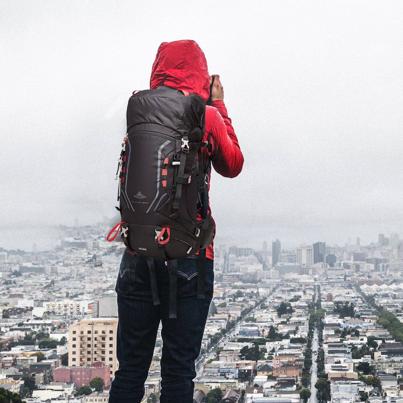 TAN.TOMI Wanderrucksack 35L (30L+5L) Großer Wanderrucksack mit Rückenbelüftung (Einschließlich Regenschutz), mit Regenschutz für Outdoor Reisen Camping Trekking