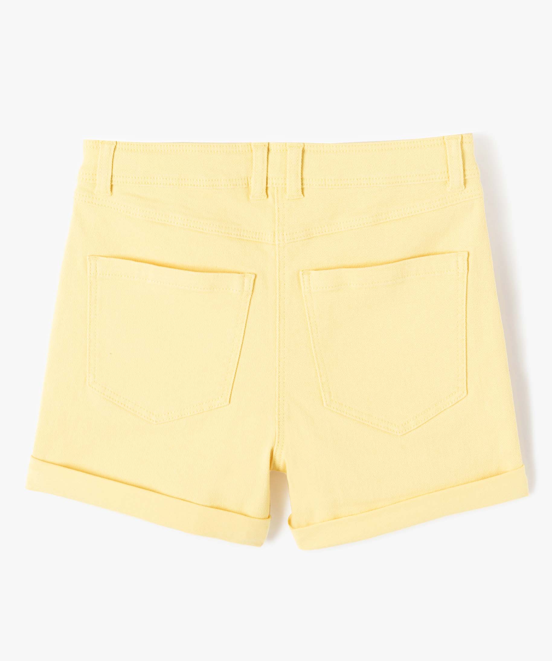 Short fille en toile denim avec revers jaune | GEMO