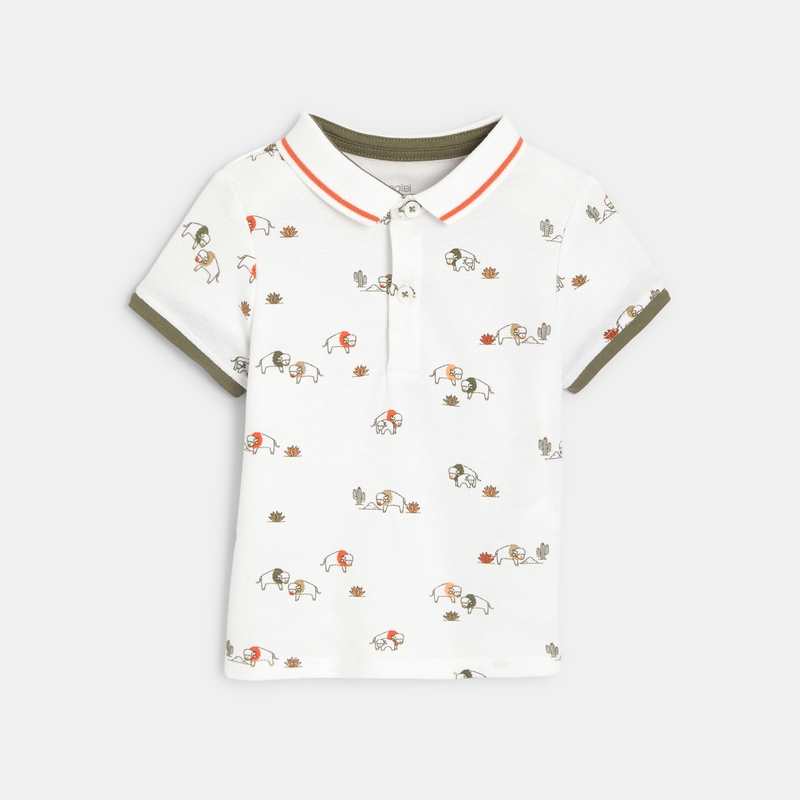Polo maille piquée bisons blanc bébé garçon