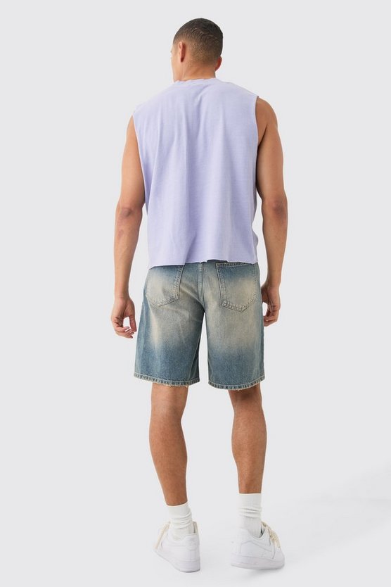 Zerrissenes Oversize Tanktop mit Gothic Graffiti-Print