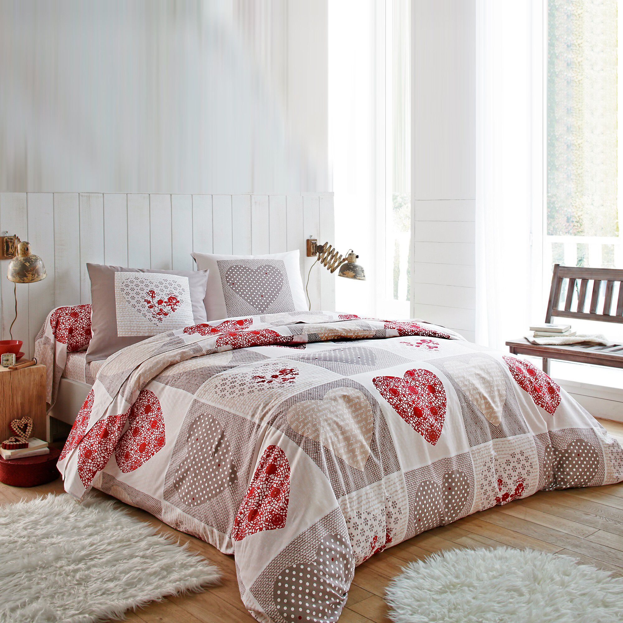 Linge de lit Lovely en flanelle imprimé coeurs
