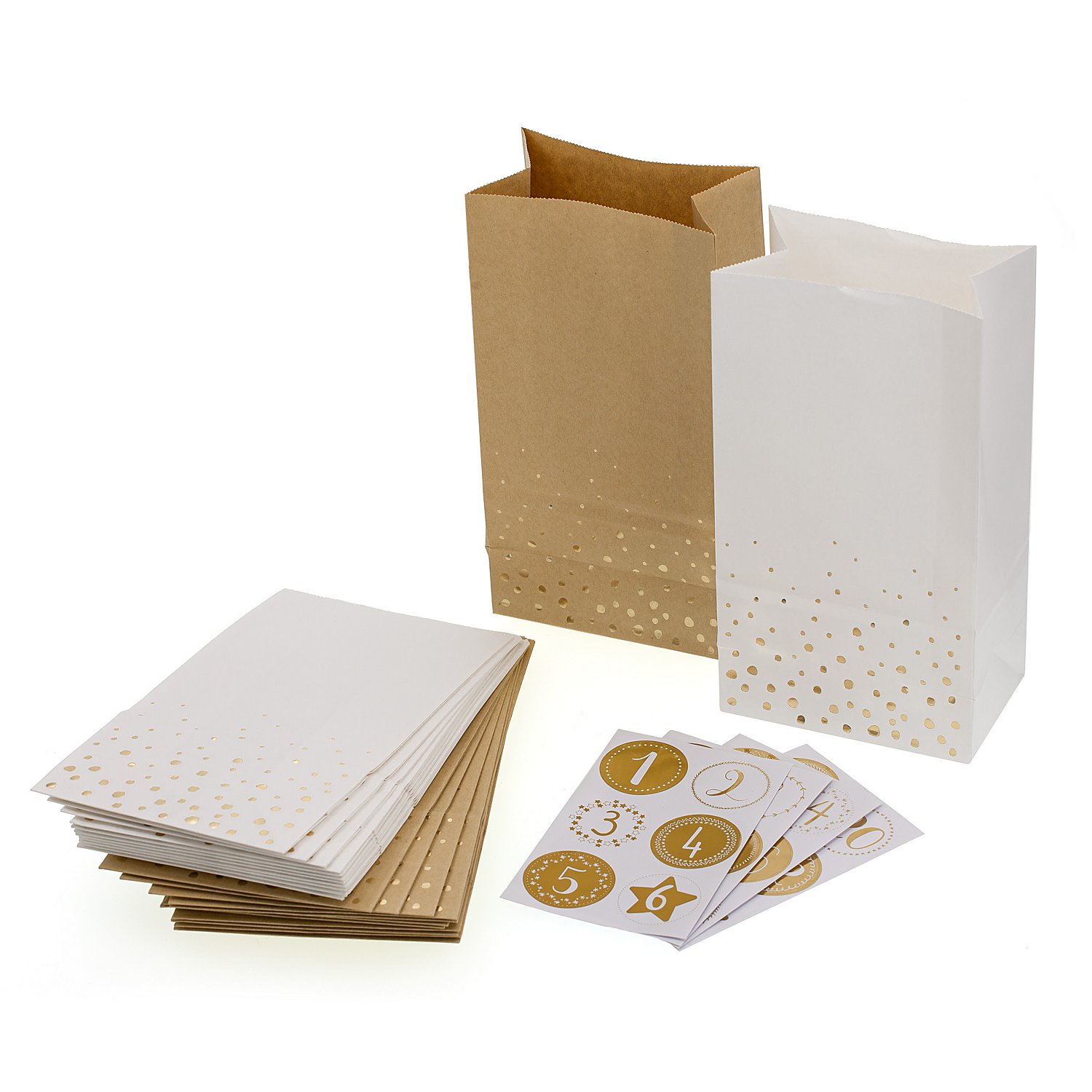 Adventskalendertüten-Set, natur-weiß-gold, 24 Stück