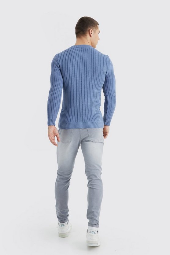Zweifarbiger gerippter Muscle-Fit Worldwide Pullover