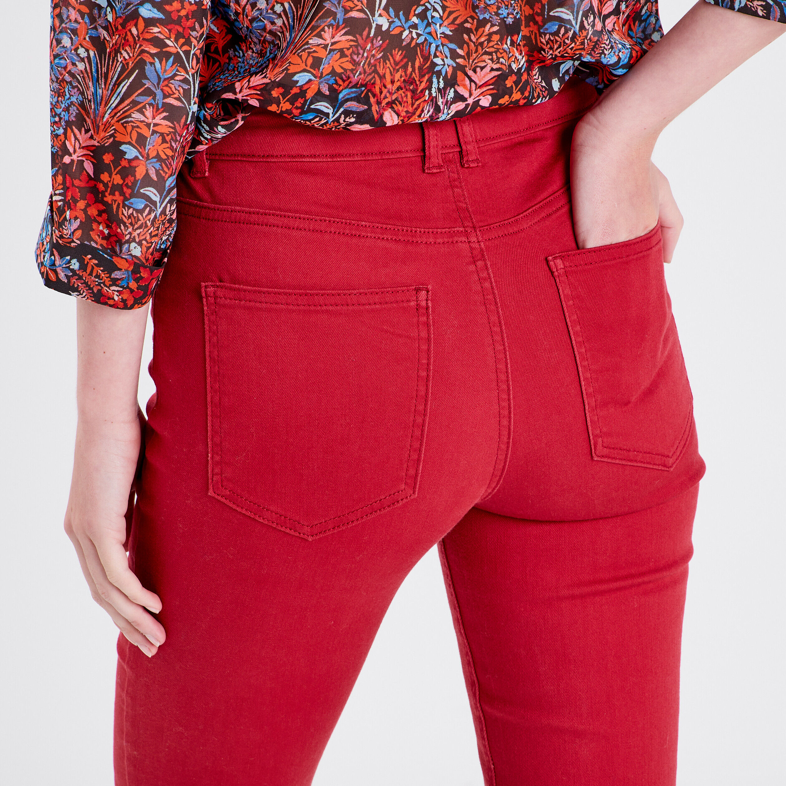 Jeans flare taille haute rouge foncé femme | Cache Cache