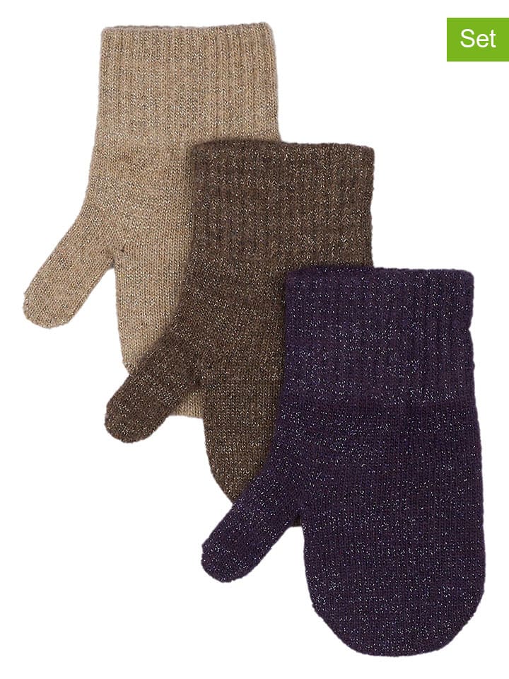 mikk-line 3er-Set: Fäustlinge in Beige/ Braun/ Dunkelblau günstig kaufen