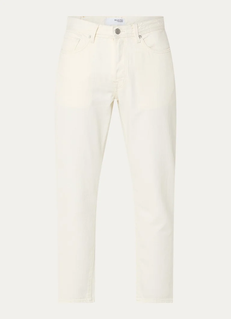 Selected Homme -suoralahkeiset crop-farkut luomupuuvillasekoitteesta, väripesulla