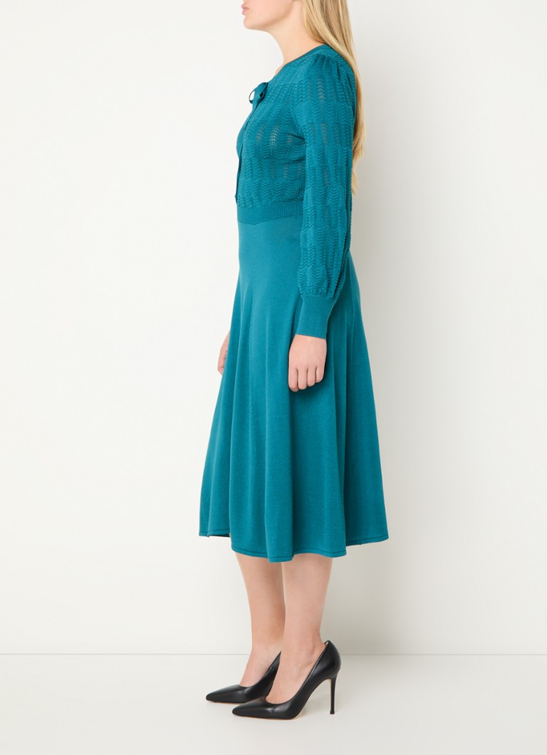 Vestido túnica midi Susannah de punto fino de LKBennett, adornado con un motivo calado y un lazo.