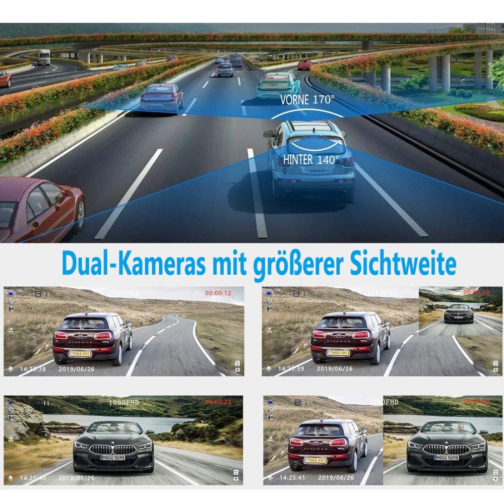 GelldG Dashcam Auto Vorne und Hinten Autokamera, 3,8 Zoll HD 1080P Dashcam