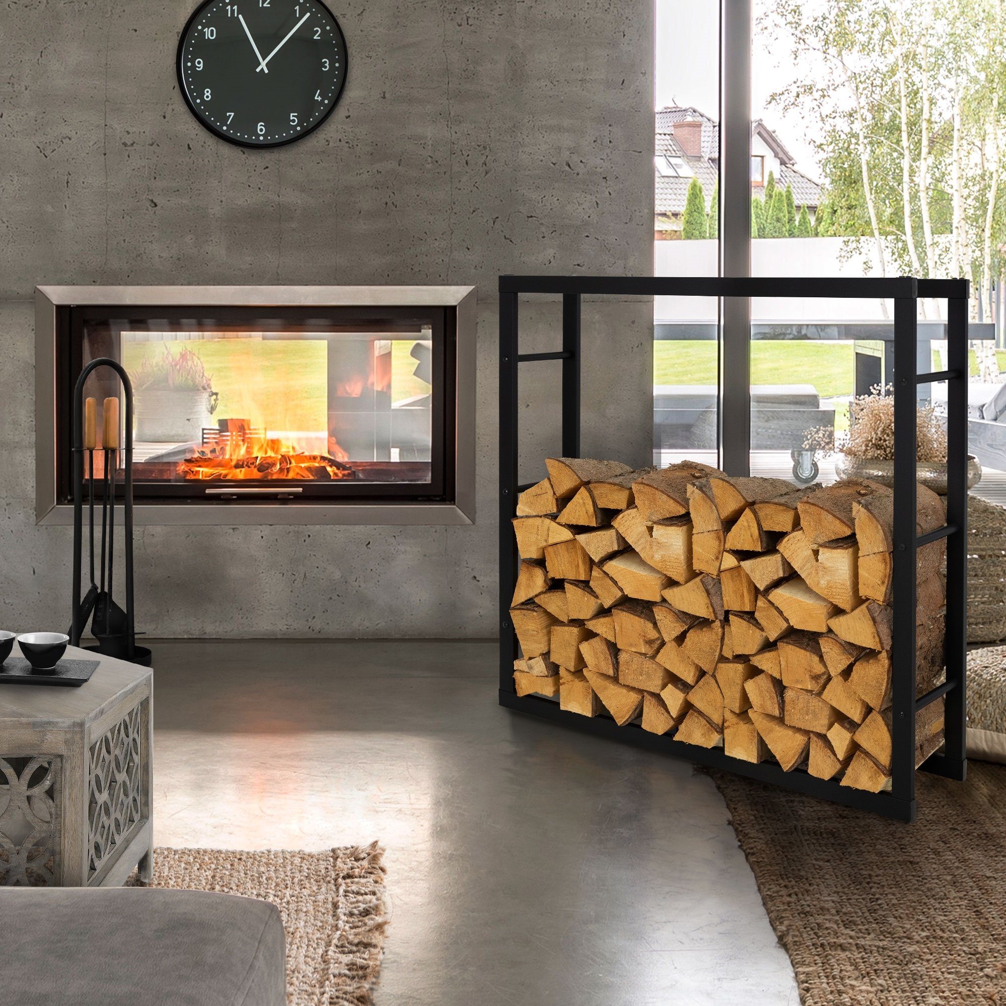 ML-DESIGN Kaminholzregal Brennholzregal Holzaufbewahrung Kaminholzständer Kaminholzhalter, BxTxH:100x25x100 cm, Schwarz 100x100x25cm rechteckig Metall Innen/Außen