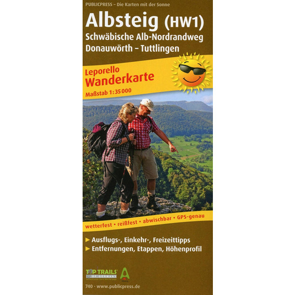 Wanderkarte Albsteig (HW1), Schwäbische Alb-Nordrandweg, Donauwörth - Tuttlingen 1 : 35 000 - Wanderkarte