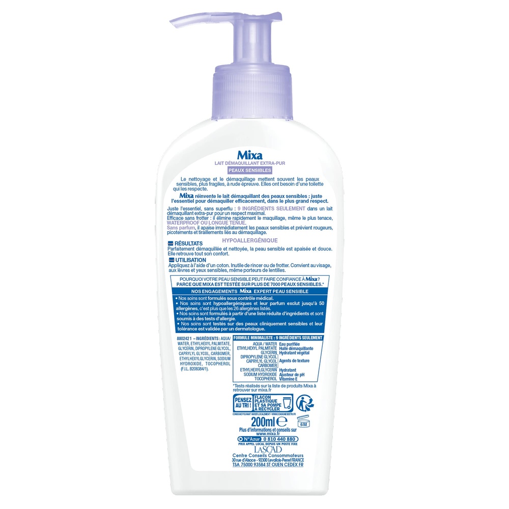 mixa Expert Peau Sensible Lait Démaquillant Extra-Pur Sans parfum