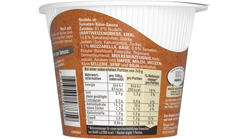 MAGGI 5 Minuten Terrine Nudeln in Tomaten-Mozzarella Sauce 55 g