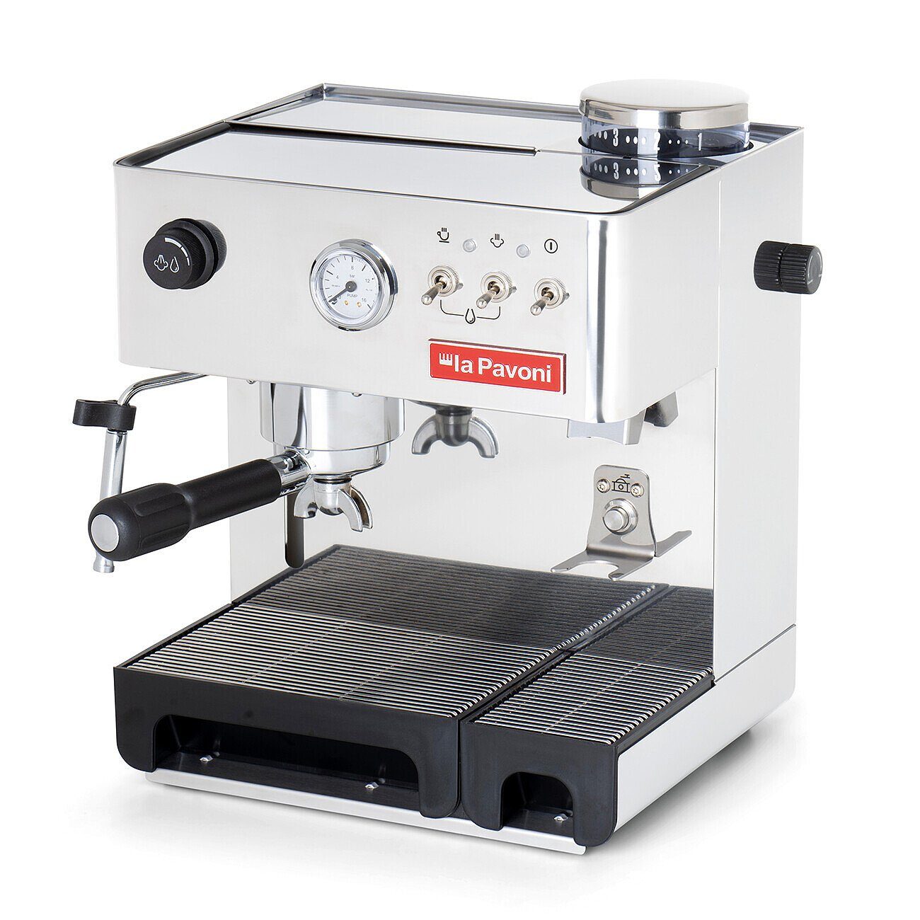 La Pavoni Espressomaschine La Pavoni New Domus Bar, Pumpenmanometer, Temperaturanzeige, einstellbarem Mahlgrad in 7 Stufen