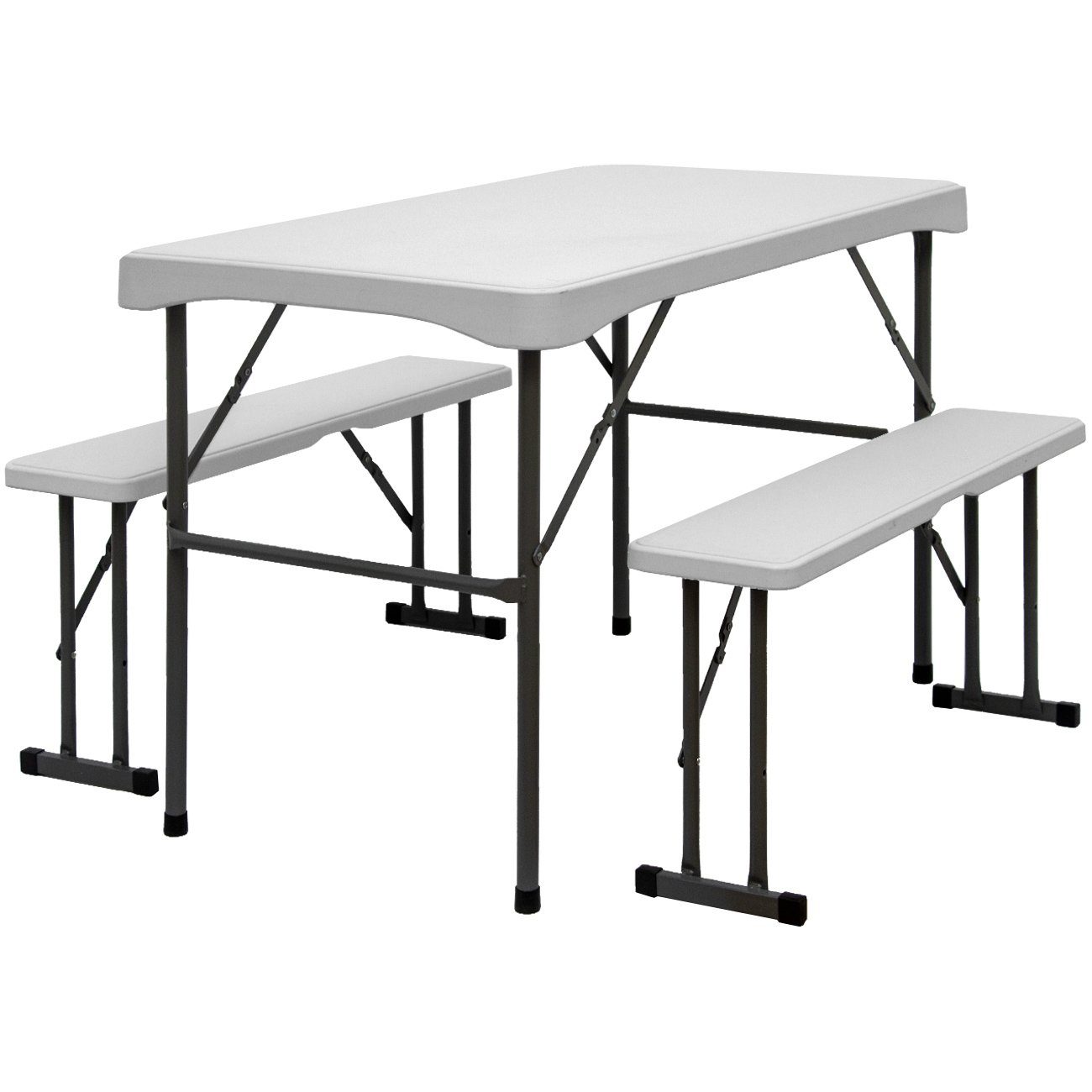 AMANKA Bierzeltgarnitur Bierzeltgarnitur für 4 Personen Tisch Set+2 Bänke, 112 x 61 cm Kunststoff Weiß